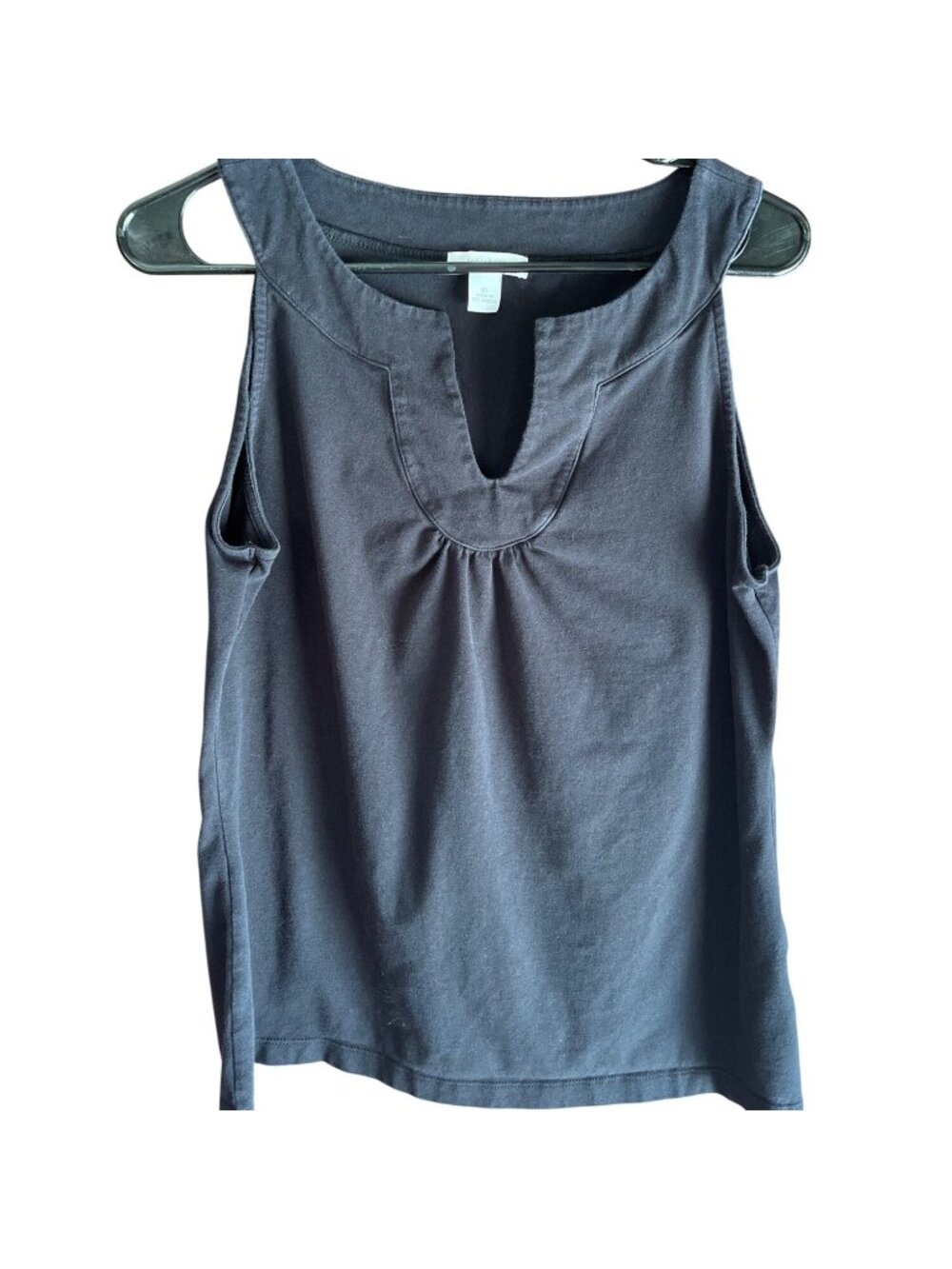 Dressbarn Womens Black Sleeveless Top XL Split Neck Cotton Blend Casual 9i